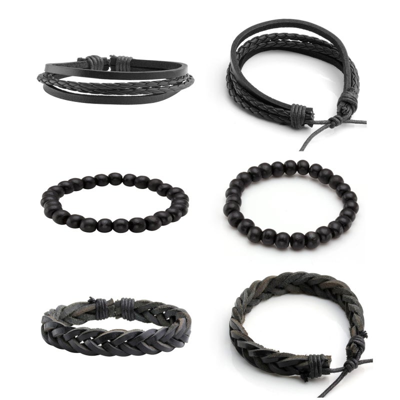 MILAKOO 10 Pcs Braided Leather Bracelet for Men Women Wooden Beaded Bracelets Wrap Adjustable - Image 4